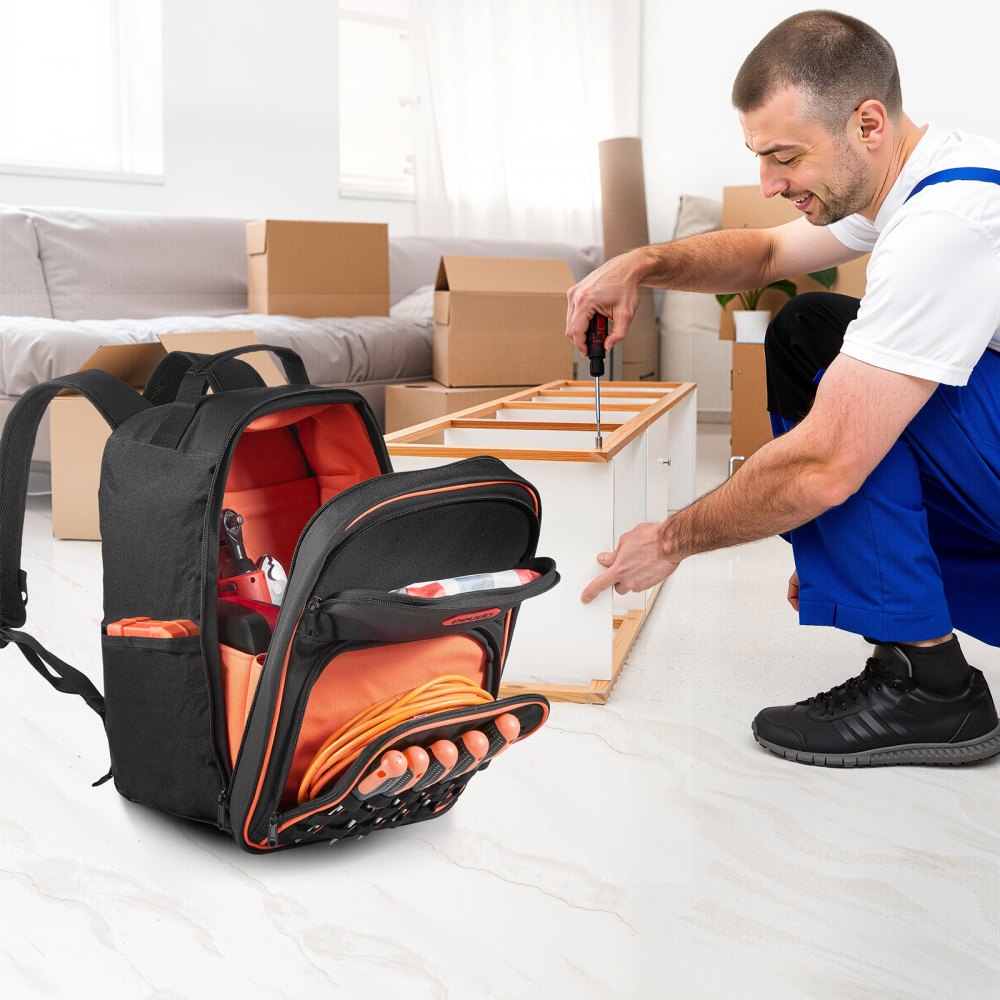 VEVOR Tool Backpack, 49 Pockets, Heavy-duty Tools Storage Organizer Work Bags with Laptop Compartment & Reinforced Fabric Base, Electrician Jobsite Backpack for Electrician, Repairman