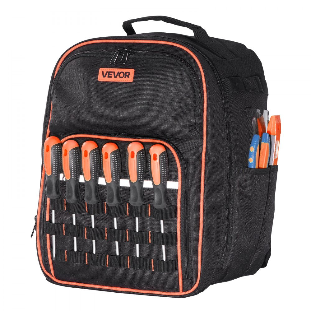 VEVOR Tool Backpack, 49 Pockets, Heavy-duty Tools Storage Organizer Work Bags with Laptop Compartment & Reinforced Fabric Base, Electrician Jobsite Backpack for Electrician, Repairman