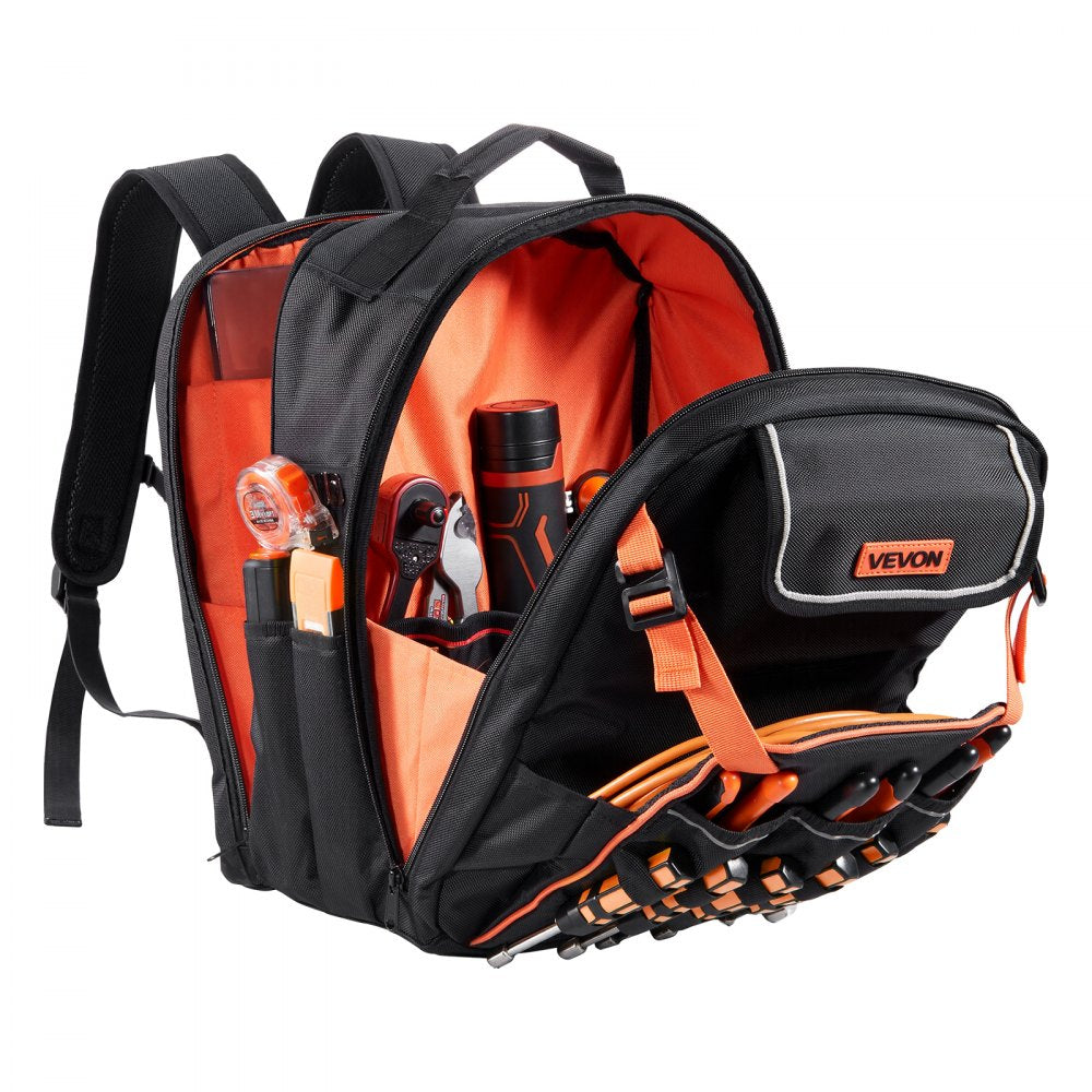 VEVOR Tool Backpack, 45 Pockets, Heavy-duty Tools Storage Organizer Work Bags with Laptop Compartment & Reinforced Fabric Basee, Electrician Jobsite Backpack for Electrician, Repairman
