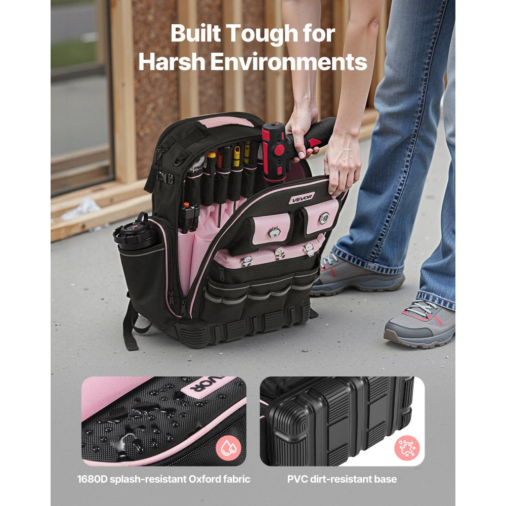 VEVOR Tool Backpack, 56 Pockets, Heavy-duty Tools Storage Organizer Work Bags with Laptop Compartment & Molded Base, Electrician Jobsite Backpack for Electrician, Repairman, and HVAC Techs