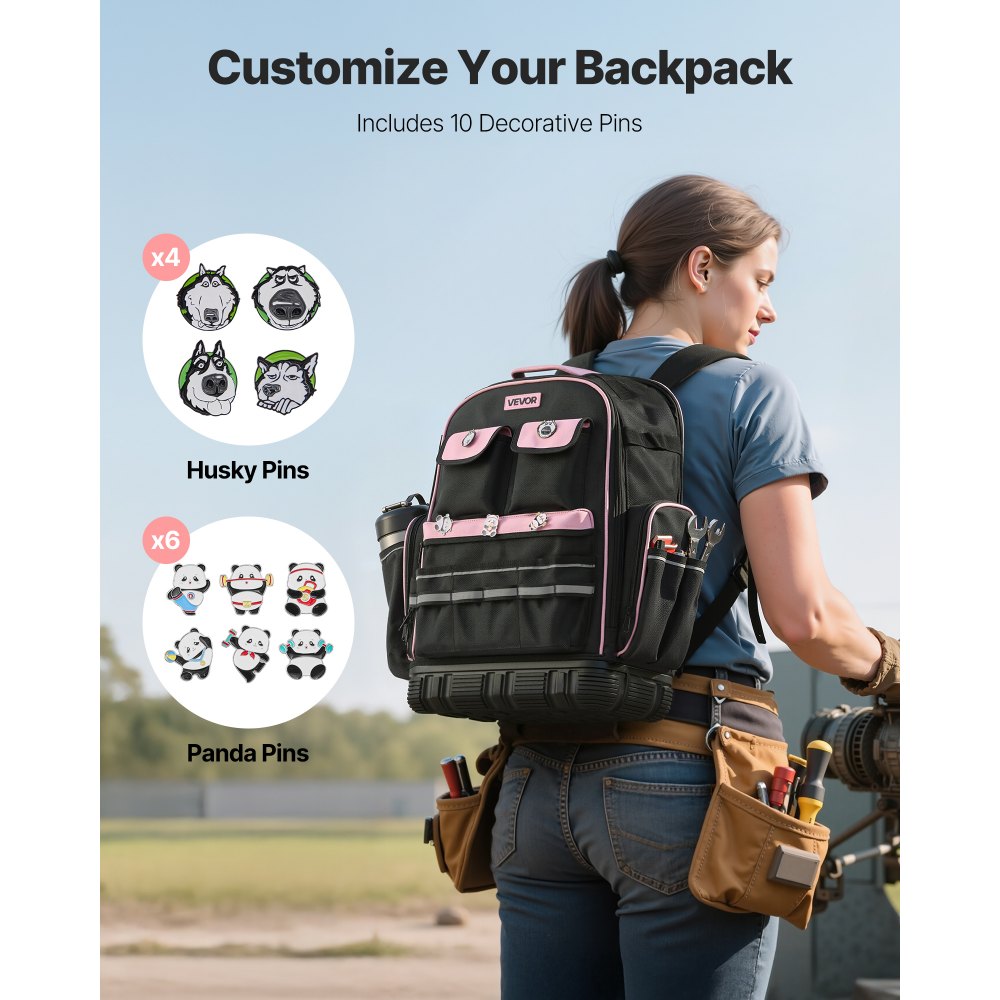VEVOR Tool Backpack, 56 Pockets, Heavy-duty Tools Storage Organizer Work Bags with Laptop Compartment & Molded Base, Electrician Jobsite Backpack for Electrician, Repairman, and HVAC Techs