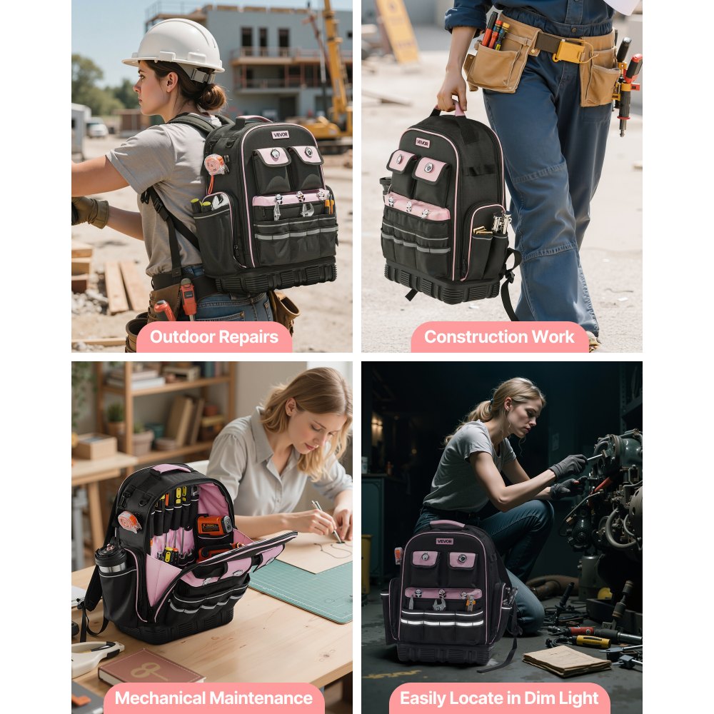 VEVOR Tool Backpack, 56 Pockets, Heavy-duty Tools Storage Organizer Work Bags with Laptop Compartment & Molded Base, Electrician Jobsite Backpack for Electrician, Repairman, and HVAC Techs