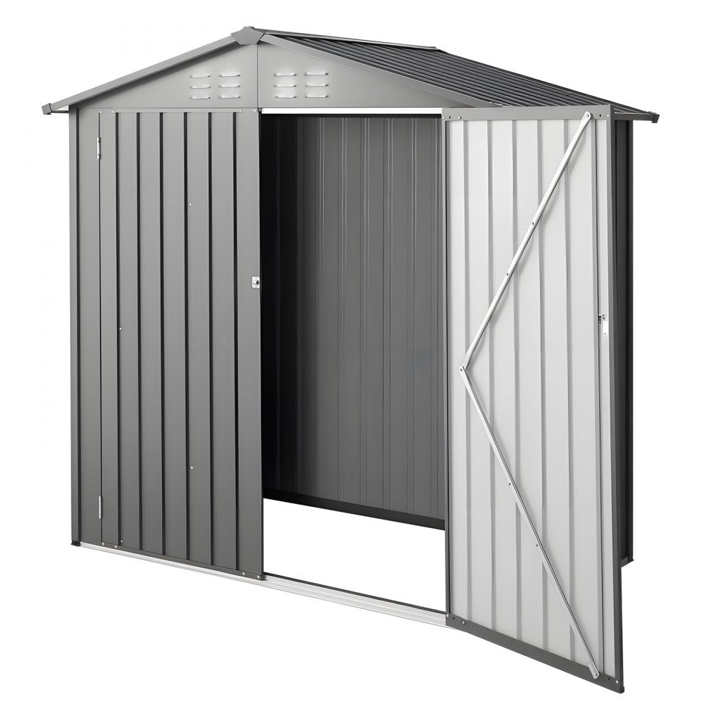 VEVOR 6 x 4 FT Metal Garden Shed, Outdoor Storage Shed with Lockable Doors & 4 Louver Vents, Peak Roof Metal Sheds Outdoors Storage, Storaged Sheds Clearance for Backyard, Garden, Patio, Bike, Gray