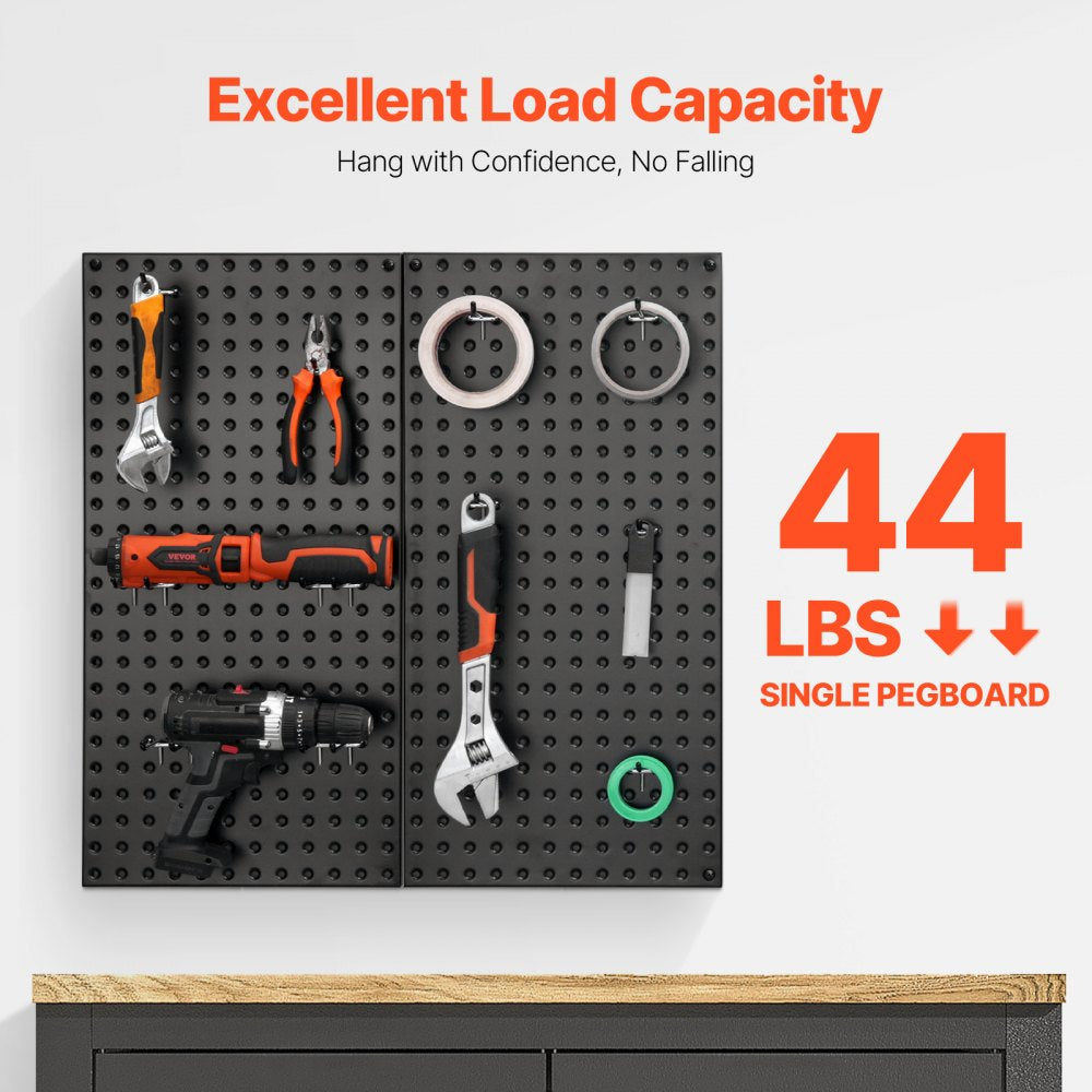 VEVOR Metal Pegboard Panels, 24" x 12" Pegboard, 2 Panels, Heavy Duty Peg Board Wall Organizer with Accessories, for Living Room Garage Tool Storage Office Organization Craft Room Kitchen Home, Black