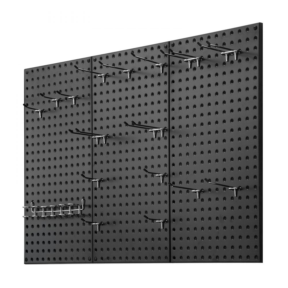 VEVOR Metal Pegboard Panels, 24" x 12" Pegboard, 3 Panels, Heavy Duty Steel Peg Board Wall Organizer, for Living Room Garage Tool Storage Workbench Office Organization Craft Room Kitchen Home, Black