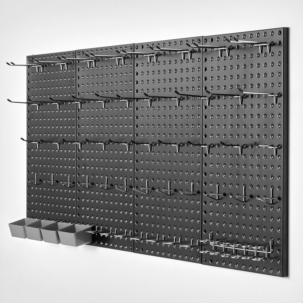 VEVOR Metal Pegboard Panels, 24" x 12" Pegboard, 4 Panels, Heavy Duty Peg Board Wall Organizer with Accessories, for Living Room Garage Tool Storage Office Organization Craft Room Kitchen Home, Black