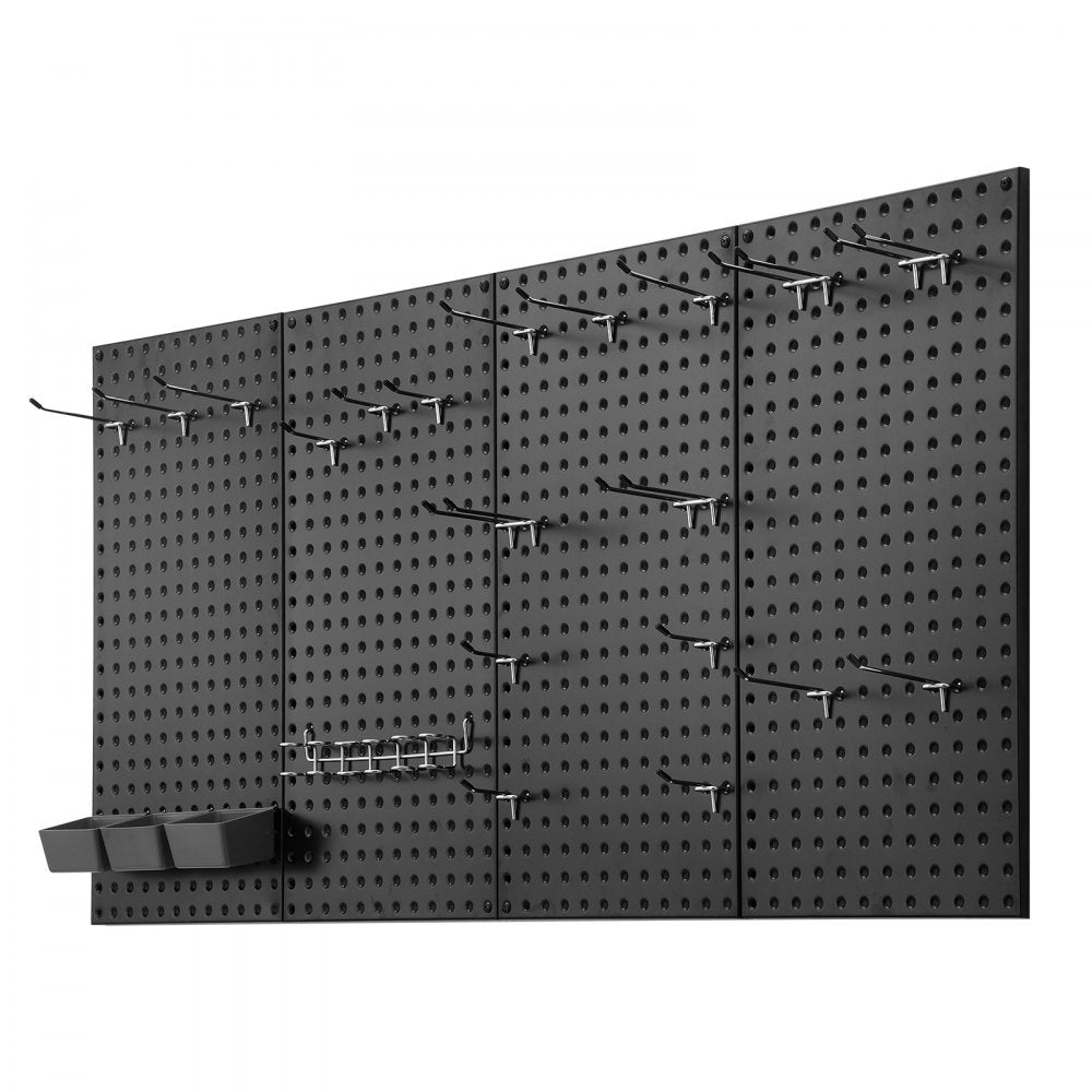 VEVOR Metal Pegboard Panels, 24" x 12" Pegboard, 4 Panels, Heavy Duty Steel Peg Board Wall Organizer, for Living Room Garage Tool Storage Workbench Office Organization Craft Room Kitchen Home, Black