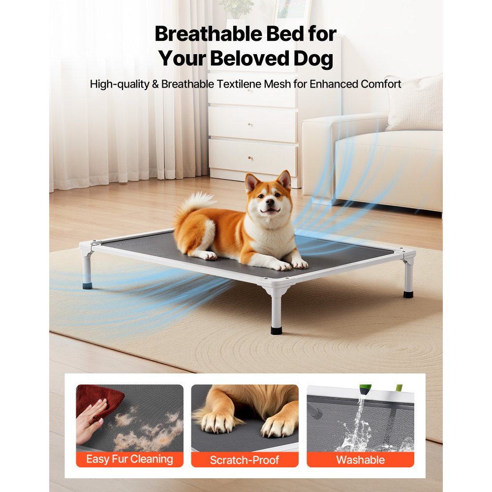 VEVOR Elevated Dog Bed for Large Dogs, Portable Raised Dog Cot with Aluminum Tube Metal Frame and Breathable Textilene Mesh, Indoor & Outdoor Pet Cooling Raised Hammock Bed, L, Gray
