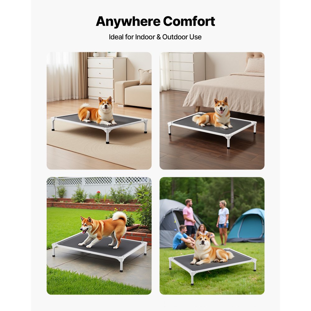 VEVOR Elevated Dog Bed for Large Dogs, Portable Raised Dog Cot with Aluminum Tube Metal Frame and Breathable Textilene Mesh, Indoor & Outdoor Pet Cooling Raised Hammock Bed, L, Gray
