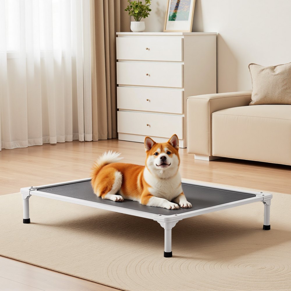 VEVOR Elevated Dog Bed for Large Dogs, Portable Raised Dog Cot with Aluminum Tube Metal Frame and Breathable Textilene Mesh, Indoor & Outdoor Pet Cooling Raised Hammock Bed, L, Gray