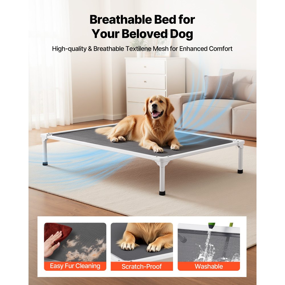 VEVOR Elevated Dog Bed for Large Dogs, Portable Raised Dog Cot with Aluminum Tube Metal Frame and Breathable Textilene Mesh, Indoor & Outdoor Pet Cooling Raised Hammock Bed, XL, Gray