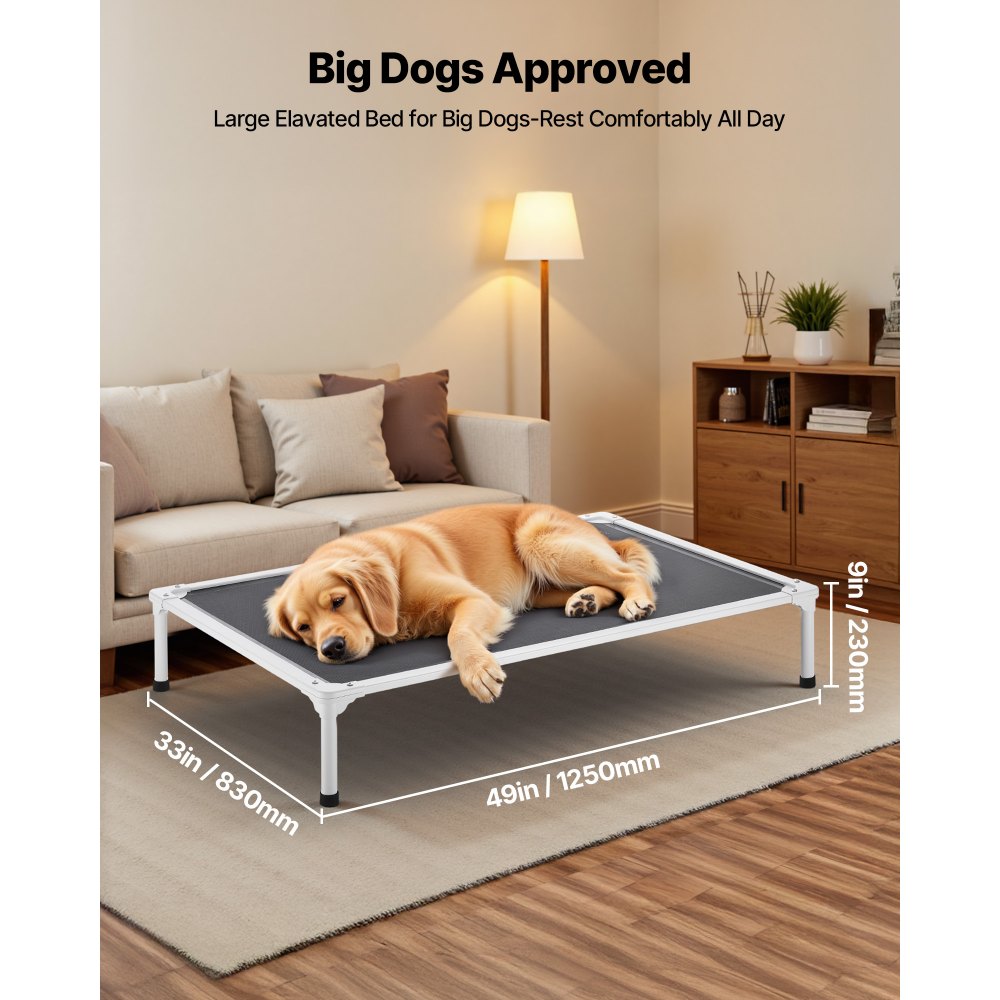 VEVOR Elevated Dog Bed for Large Dogs, Portable Raised Dog Cot with Aluminum Tube Metal Frame and Breathable Textilene Mesh, Indoor & Outdoor Pet Cooling Raised Hammock Bed, XL, Gray