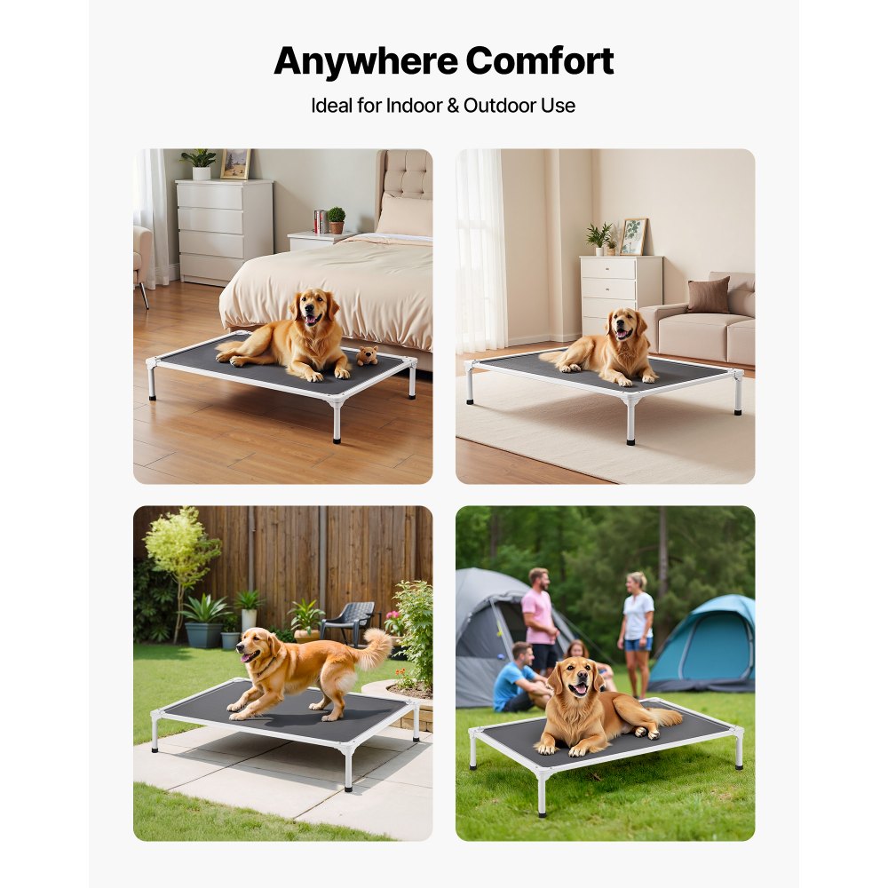 VEVOR Elevated Dog Bed for Large Dogs, Portable Raised Dog Cot with Aluminum Tube Metal Frame and Breathable Textilene Mesh, Indoor & Outdoor Pet Cooling Raised Hammock Bed, XL, Gray