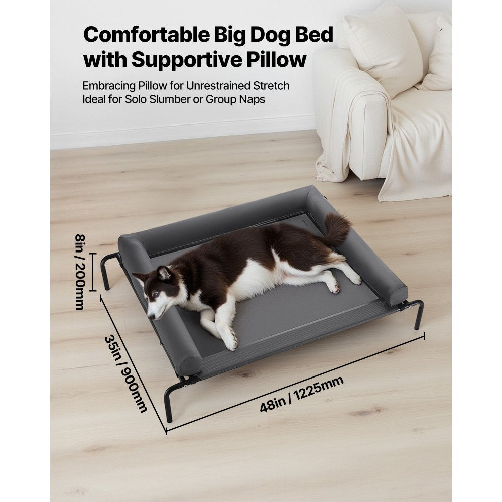 VEVOR Elevated Dog Bed for Large Dogs, Portable Raised Dog Cot with Washable Pillow, Indoor & Outdoor Pet Cooling Raised Hammock Bed with Steel Metal Frame and Breathable Teslin Mesh, XL, Gray
