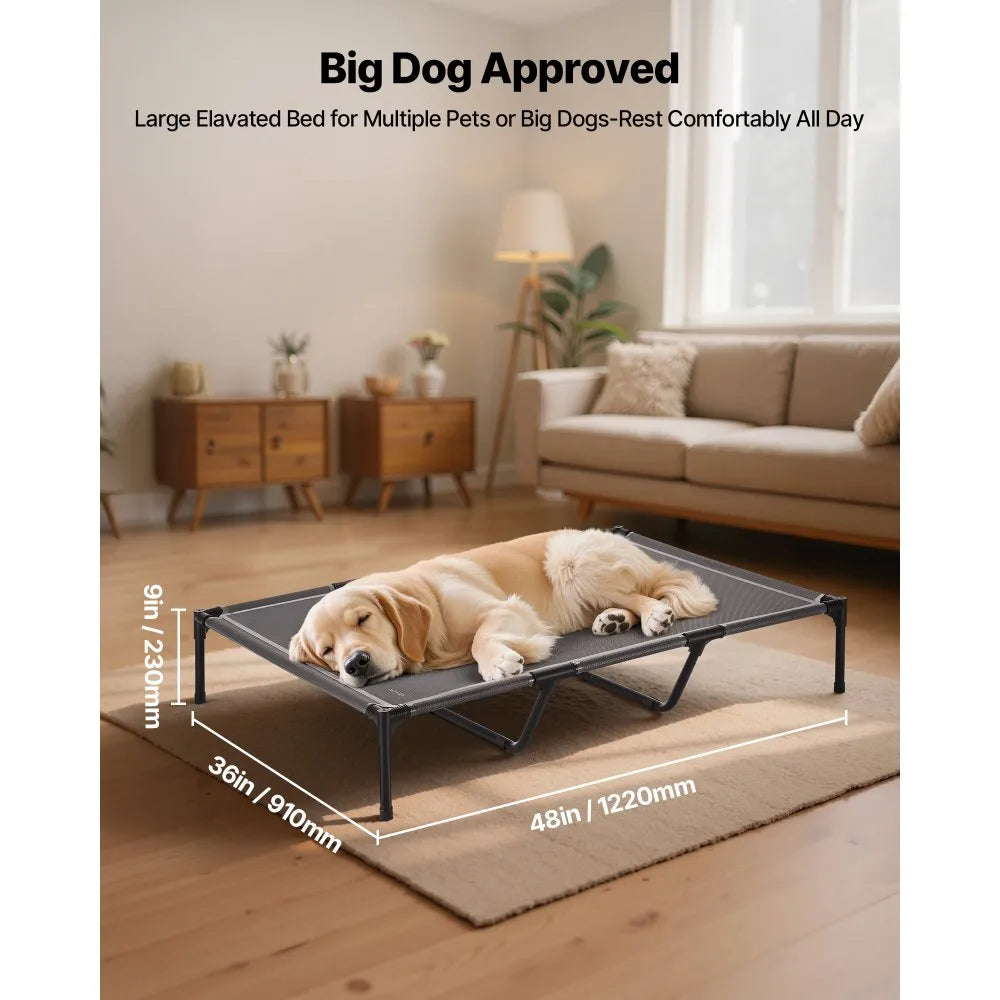 VEVOR Elevated Dog Bed for Large Dogs, Portable Raised Dog Cot with Steel Metal Frame and Breathable Teslin Mesh, Indoor & Outdoor Pet Cooling Raised Hammock Bed, XL, Gray