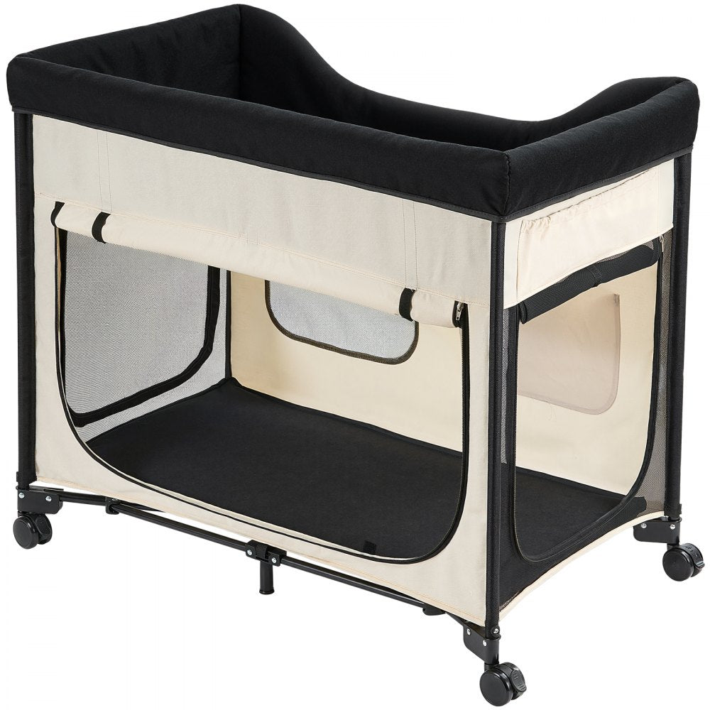 VEVOR Elevated Lounge Pet Bed, Foldable Bunk Dog Bed with 600D Oxford Cloth and Dutch Velvet, Portable Raised Cot with Wheels, Side Storage Bags, and Carry Bag for Cats & Dogs, XL, Beige