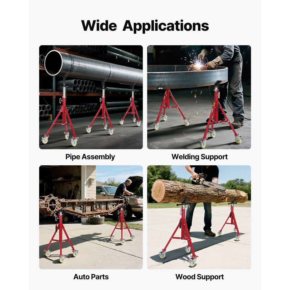 VEVOR Pipe Stand, V Head Pipe Jack Stand Adjustable Height 28-52 Inch, 2500LBS Pipe Jack Stands with Casters, Folding Portable Pipe Stands for 1/8 to 12 Inch Pipe Supporting