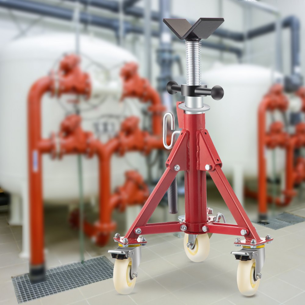 VEVOR Pipe Stand, V Head Pipe Jack Stand Adjustable Height 20-37 Inch, 2500LBS Pipe Jack Stands with Casters, Folding Portable Pipe Stands for 1/8 to 12 Inch Pipe Supporting