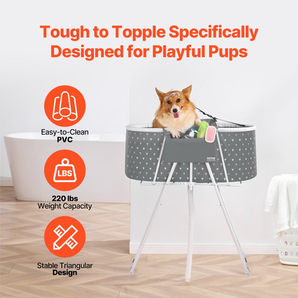 VEVOR Portable Dog Bathtub, Elevated & Foldable Space-saving Pet Shower Station with Efficient Drainage, Bathing Tub for Washing & Grooming Small and Medium Size Dogs and Cats Indoor & Outdoor, Grey