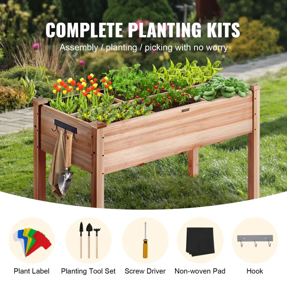 VEVOR Raised Garden Bed, 3.9 x 1.9 x 2.5 ft Wooden Planter Box, Elevated Outdoor Planting Boxes with Legs, for Growing Flowers/Vegetables/Herbs in Backyard/Garden/Patio/Balcony, Burlywood