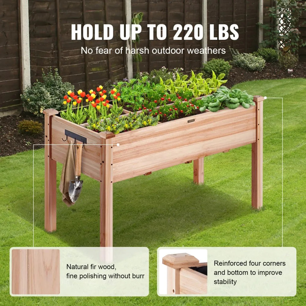 VEVOR Raised Garden Bed, 3.9 x 1.9 x 2.5 ft Wooden Planter Box, Elevated Outdoor Planting Boxes with Legs, for Growing Flowers/Vegetables/Herbs in Backyard/Garden/Patio/Balcony, Burlywood