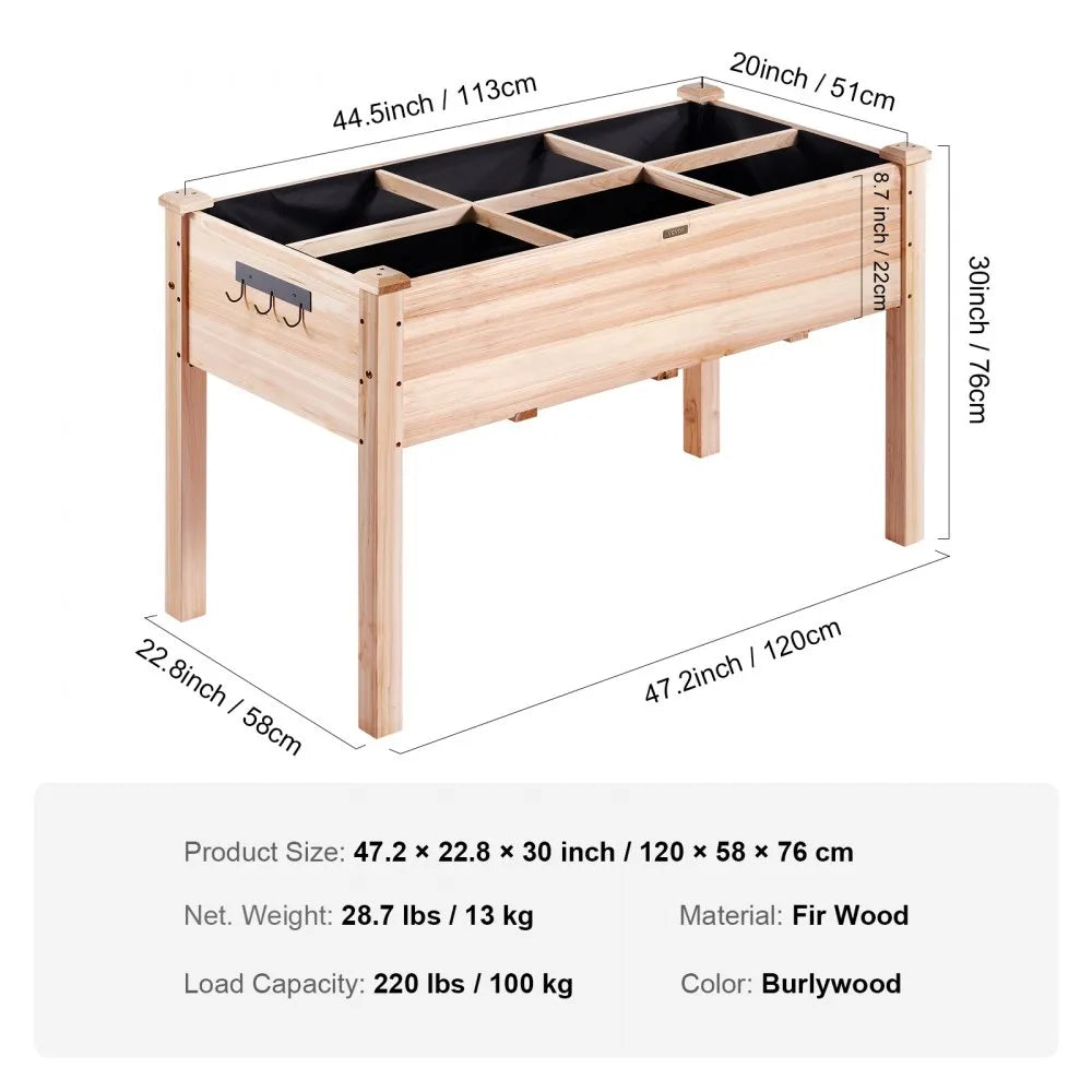 VEVOR Raised Garden Bed, 3.9 x 1.9 x 2.5 ft Wooden Planter Box, Elevated Outdoor Planting Boxes with Legs, for Growing Flowers/Vegetables/Herbs in Backyard/Garden/Patio/Balcony, Burlywood