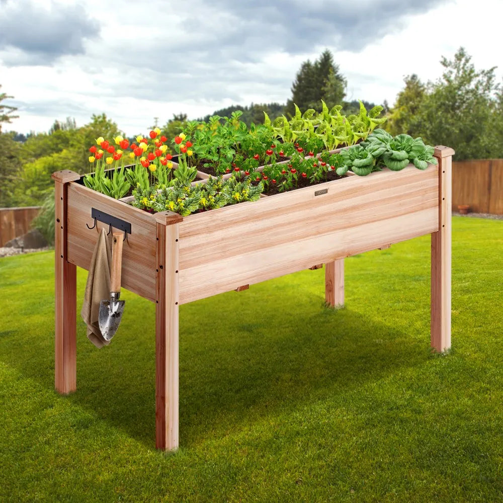 VEVOR Raised Garden Bed, 3.9 x 1.9 x 2.5 ft Wooden Planter Box, Elevated Outdoor Planting Boxes with Legs, for Growing Flowers/Vegetables/Herbs in Backyard/Garden/Patio/Balcony, Burlywood