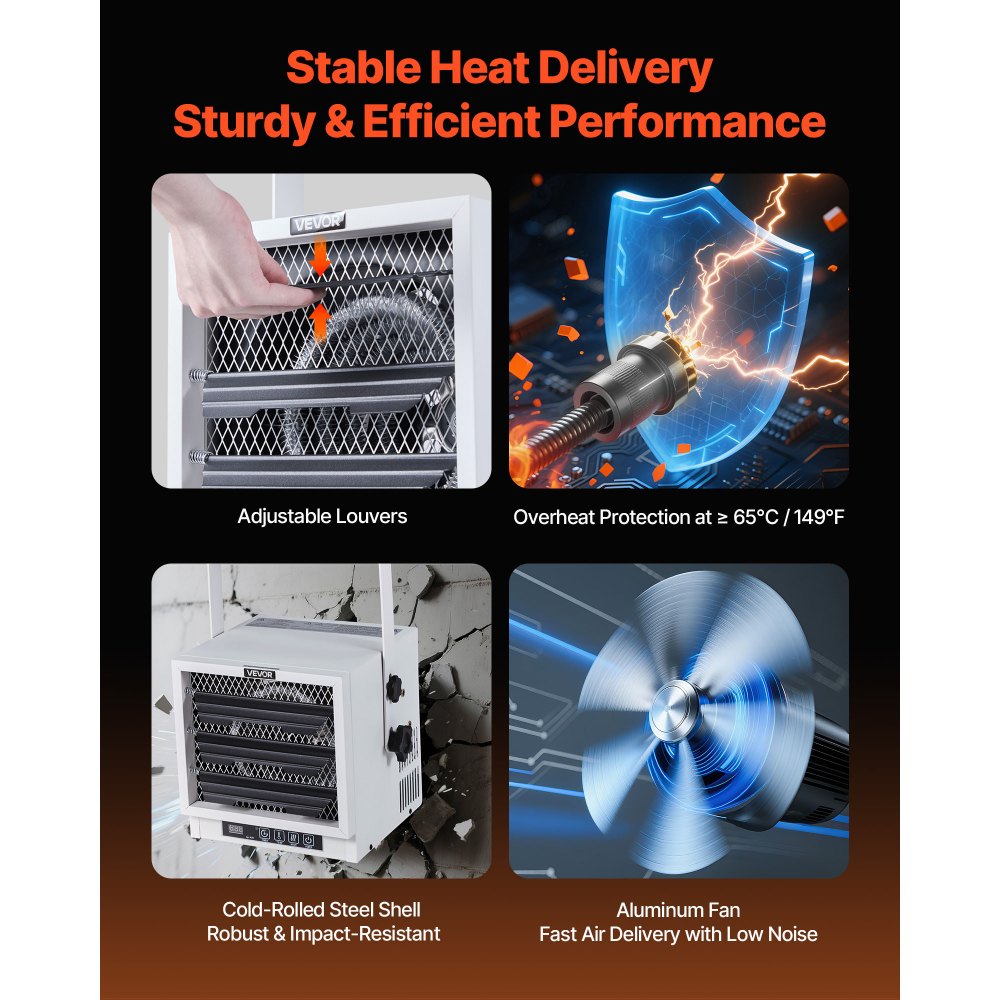 VEVOR Electric Garage Heater, 4800-Watt with Remote Control & 10 Hour Timer & Overheat Protection Wall/Ceiling Mounted Shop Heater, Commercial Fan-forced for Indoor Workshop  Warehouse,240V White