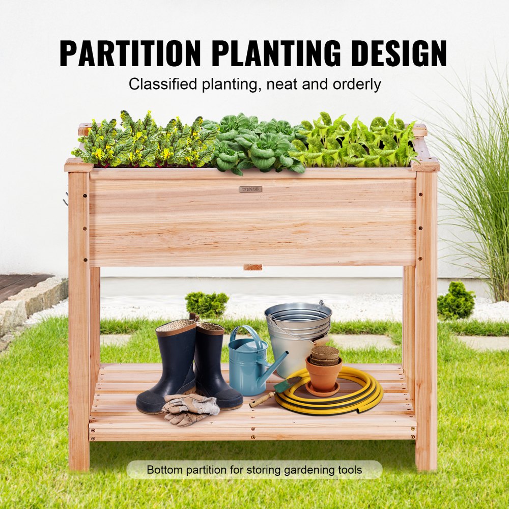 VEVOR Raised Garden Bed, 34 x 18 x 30 in Wooden Planter Box, Elevated Outdoor Planting Boxes with Legs, for Growing Flowers/Vegetables/Herbs in Backyard/Garden/Patio/Balcony, Burlywood