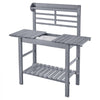 VEVOR Potting Bench Table, Outdoor Gardening Workstation with Sink, 37-55in Adjustable Wood Tabletop, Garden Work Station with Storage Shelves, Hooks for Patio, Backyard, Classic Grey