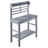 VEVOR Potting Bench Table, Outdoor Gardening Workstation with Sink, 37-55in Adjustable Wood Tabletop, Garden Work Station with Storage Shelves, Hooks for Patio, Backyard, Classic Grey
