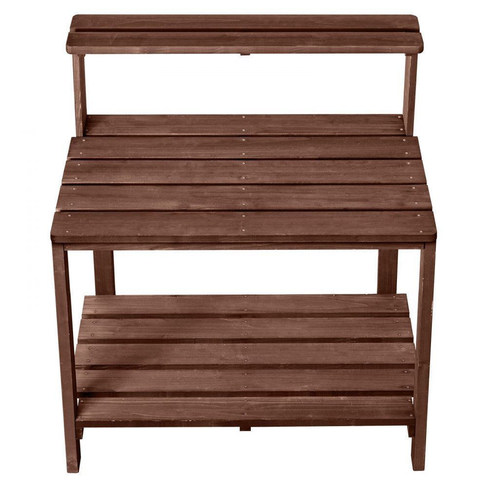 VEVOR Potting Bench Table, Outdoor Gardening Workstation with 36 x 20 in Wood Tabletop, Garden Planting Work Station with Storage Shelves, Hook for Outside Patio, Backyard, Brown