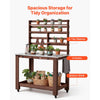 VEVOR Potting Bench Table, Outdoor Gardening Workstation with 45 x 26 in Stainless Steel Tabletop, Storage Shelves, 4 Casters, Hooks, Garden Planting Work Station for Outside Patio, Backyard, Brown