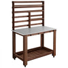 VEVOR Potting Bench Table, Outdoor Gardening Workstation with 45 x 26 in Stainless Steel Tabletop, Storage Shelves, 4 Casters, Hooks, Garden Planting Work Station for Outside Patio, Backyard, Brown