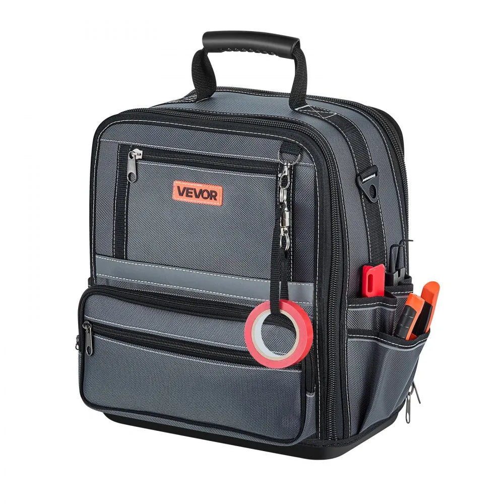 VEVOR Tool Bag, 13.2 Inch, 34-Pocket Portable Large Tool Box Organizer Storage, Carry Toolbox with Hard Plastic Base, Large Zipper, Adjustable Shoulder Strap, for Men Women Dad Husband Fathers Day