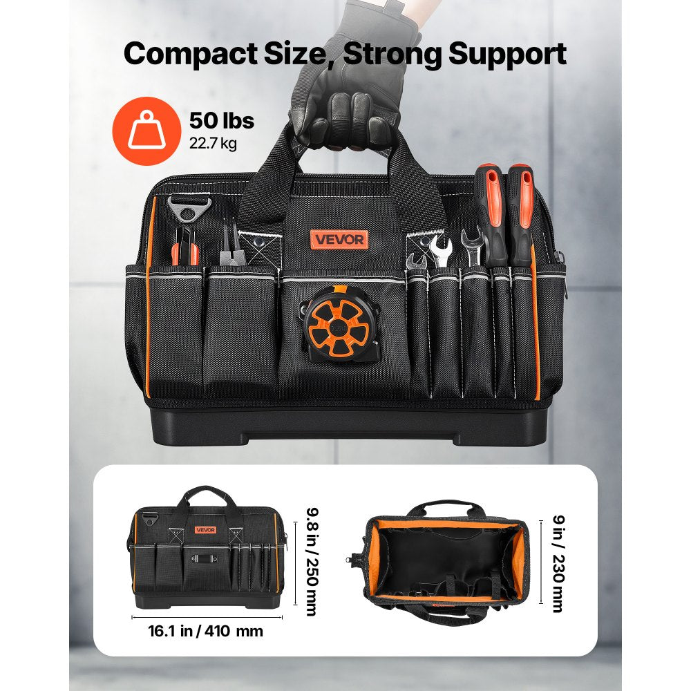 VEVOR Tool Bag, 16.1 Inch, 33-Pocket Portable Large Tool Box Organizer Storage, Toolbox with Water-Resistant Base, Zipper, Adjustable Shoulder Strap Toolbag, for Men Women Dad Husband Fathers Day