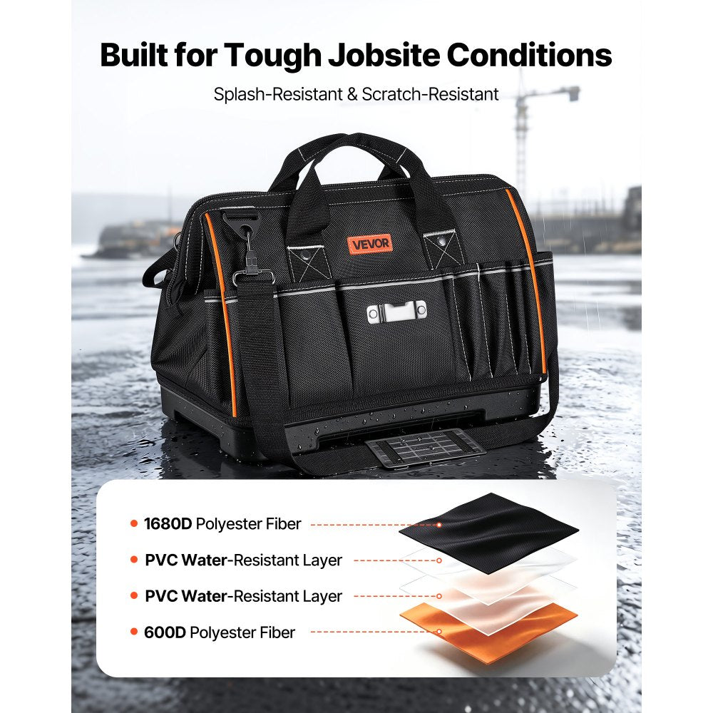 VEVOR Tool Bag, 16.1 Inch, 33-Pocket Portable Large Tool Box Organizer Storage, Toolbox with Water-Resistant Base, Zipper, Adjustable Shoulder Strap Toolbag, for Men Women Dad Husband Fathers Day
