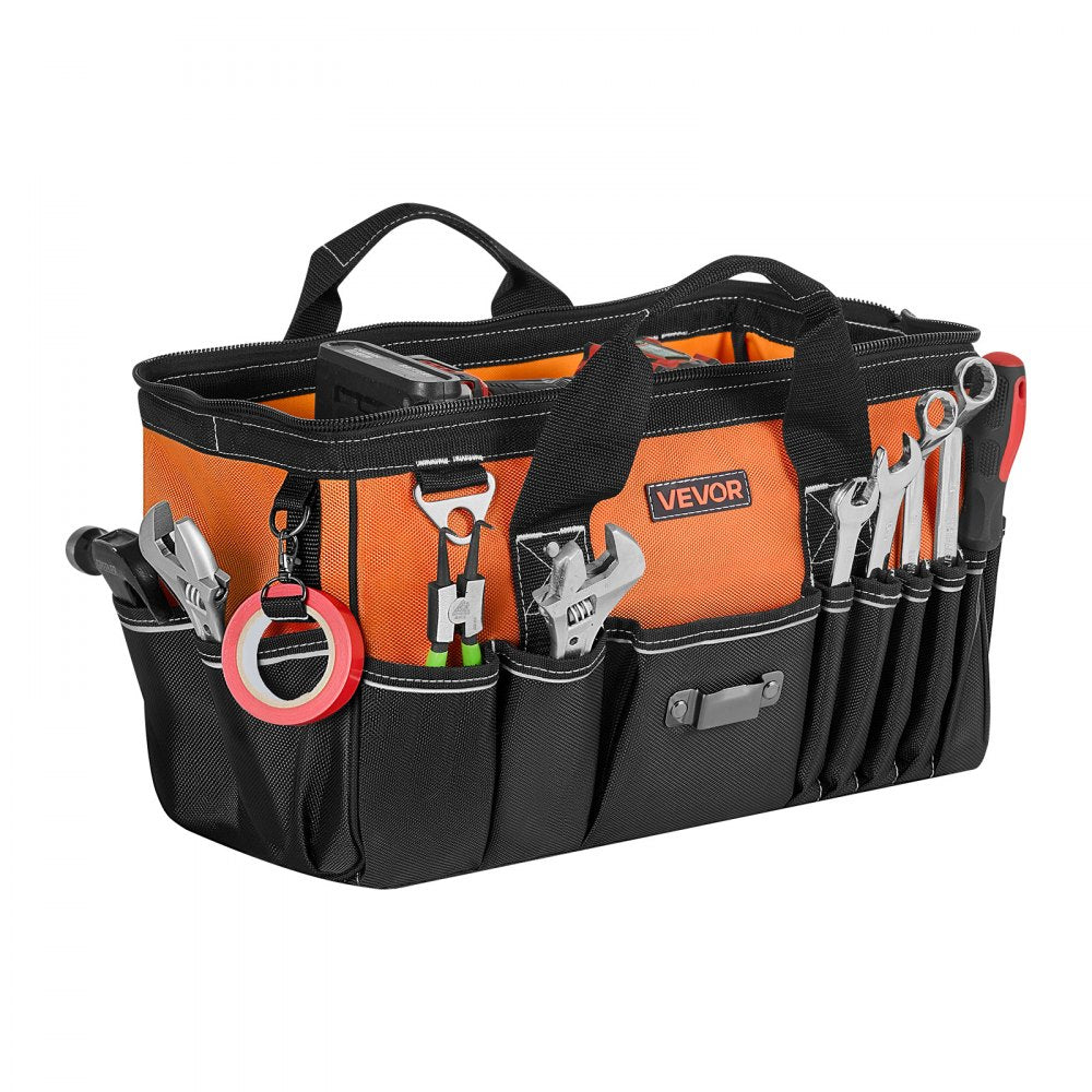VEVOR Tool Bag, 15.7 Inch, 33-Pocket Portable Tool Box Organizer Storage, Toolbox with Soft Handle, Large Zipper, Adjustable Shoulder Strap, Carrying Toolbag, for Men Women Dad Husband Fathers Day