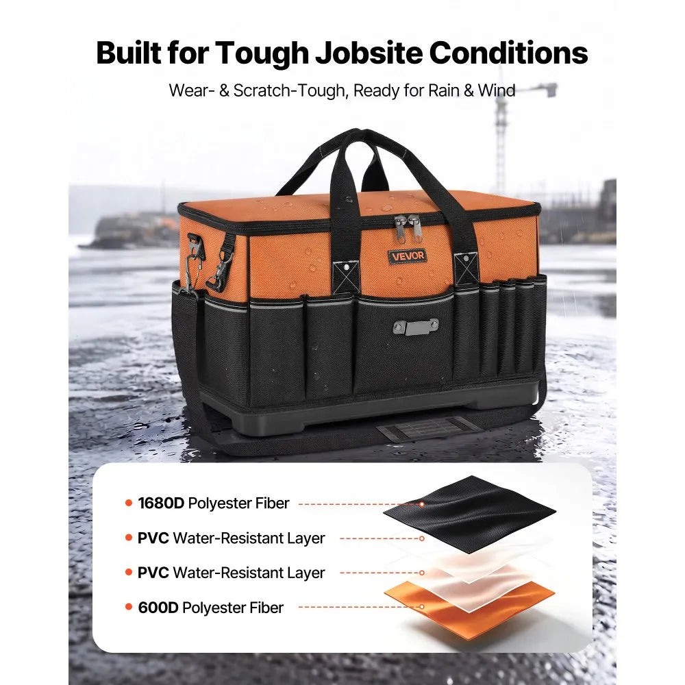 VEVOR Tool Bag, 19.1 Inch, 33-Pocket Portable Large Tool Box Organizer Storage, Toolbox with Water-Resistant Base, Zipper, Adjustable Shoulder Strap Toolbag, for Men Women Dad Husband Fathers Day