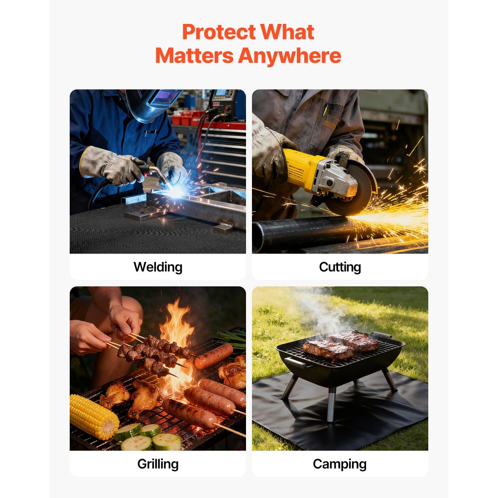 VEVOR Welding Blanket, 6 x 8 FT Silicone Coated Fiberglass Welding Blanket, Up to 1800°F Heat Resistant Safety Protection Blankets, Flame Retardant Fireproof Insulation Mat with Metal Grommets