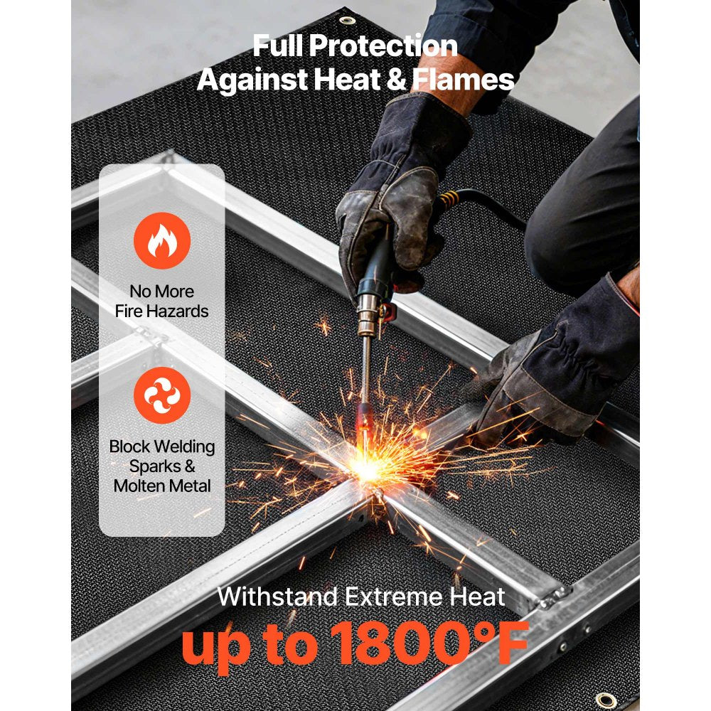 VEVOR Welding Blanket, 4 x 6 FT Silicone Coated Fiberglass Welding Blanket, Up to 1800°F Heat Resistant Safety Protection Blankets, Flame Retardant Fireproof Insulation Mat with Metal Grommets