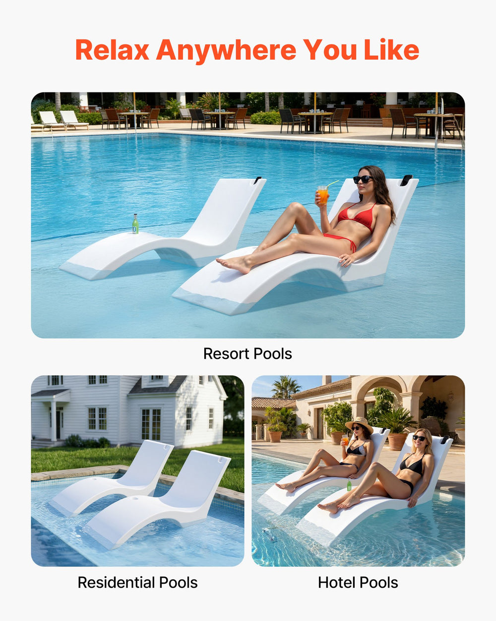 VEVOR pool lounge chairs - versatile use for resort, residential, and hotel pools