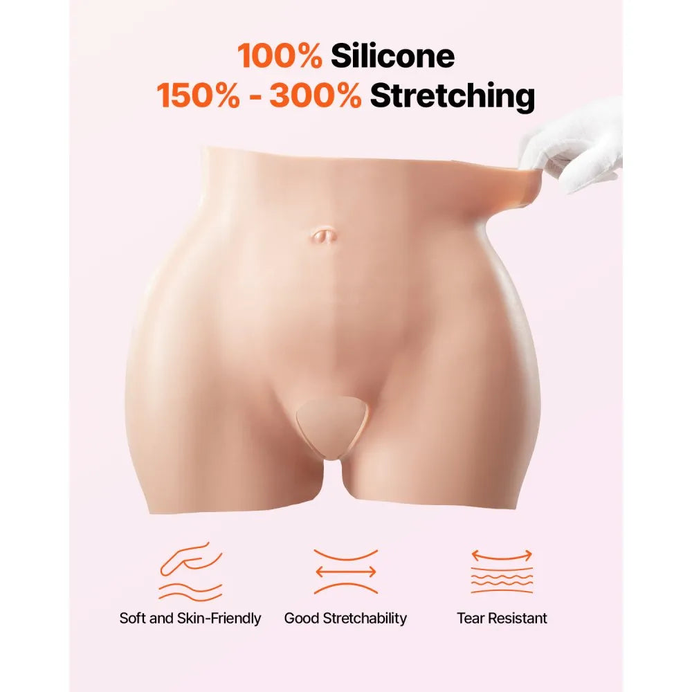VEVOR Silicone Butts, 100% Silicone Hip Enhancer Shapewear Panty, Fake Buttock Enhancers Pants for Crossdresser, Transgender, Cosplay, Drag Queen (Brown)