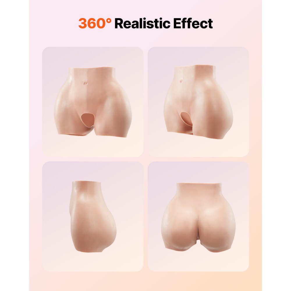 VEVOR Silicone Butts, 100% Silicone Hip Enhancer Shapewear Panty, Fake Buttock Enhancers Pants for Crossdresser, Transgender, Cosplay, Drag Queen (Brown)