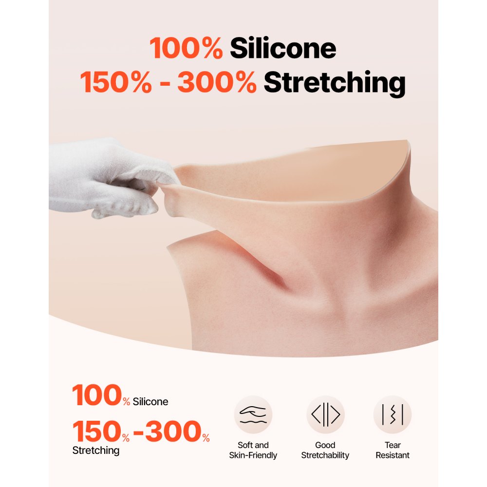 VEVOR Silicone Breastplate, C-Cup High Neckline Fake Breasts for Crossdressers, Realistic Silicone-Filled Fake Boobs Breast Forms for Transgender Cosplay Drag Queen, Ivory
