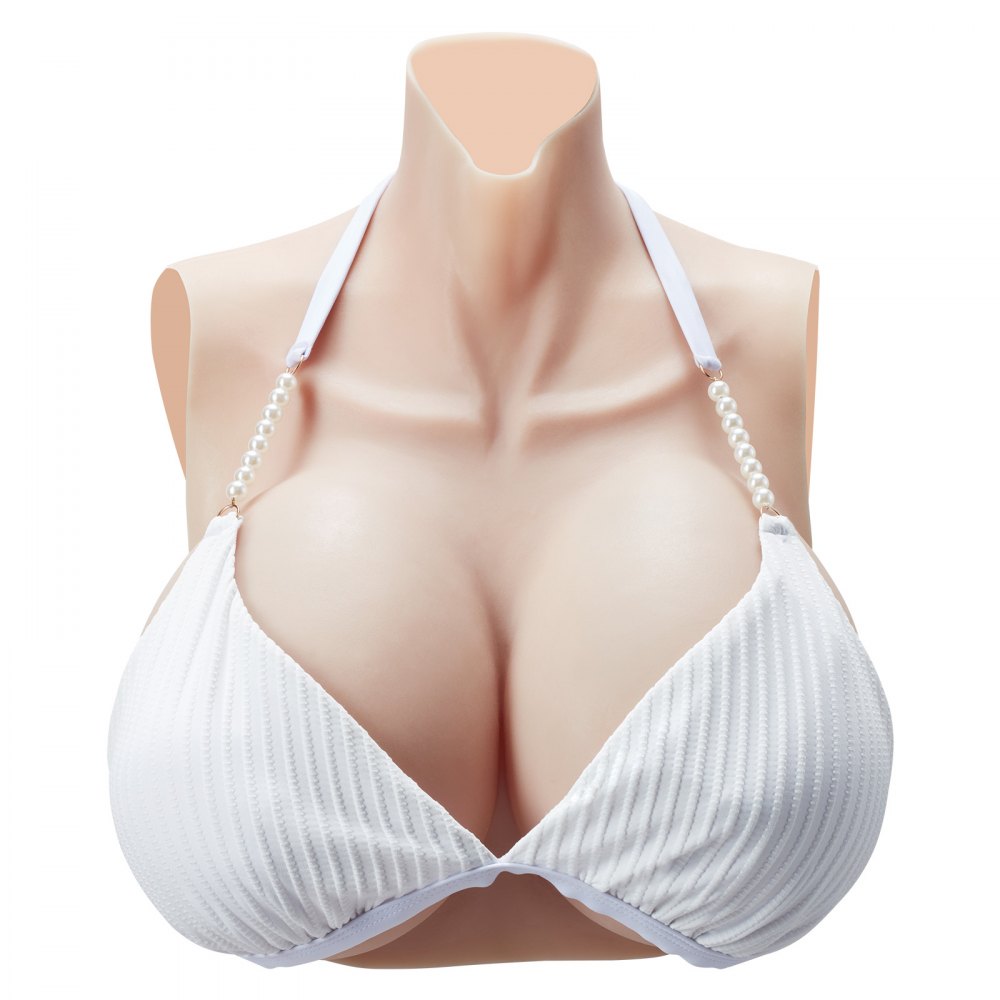 VEVOR Silicone Breastplate, H-Cup High Neckline Fake Breasts for Crossdressers, Realistic Silicone-Filled Fake Boobs Breast Forms for Transgender Cosplay Drag Queen, Ivory