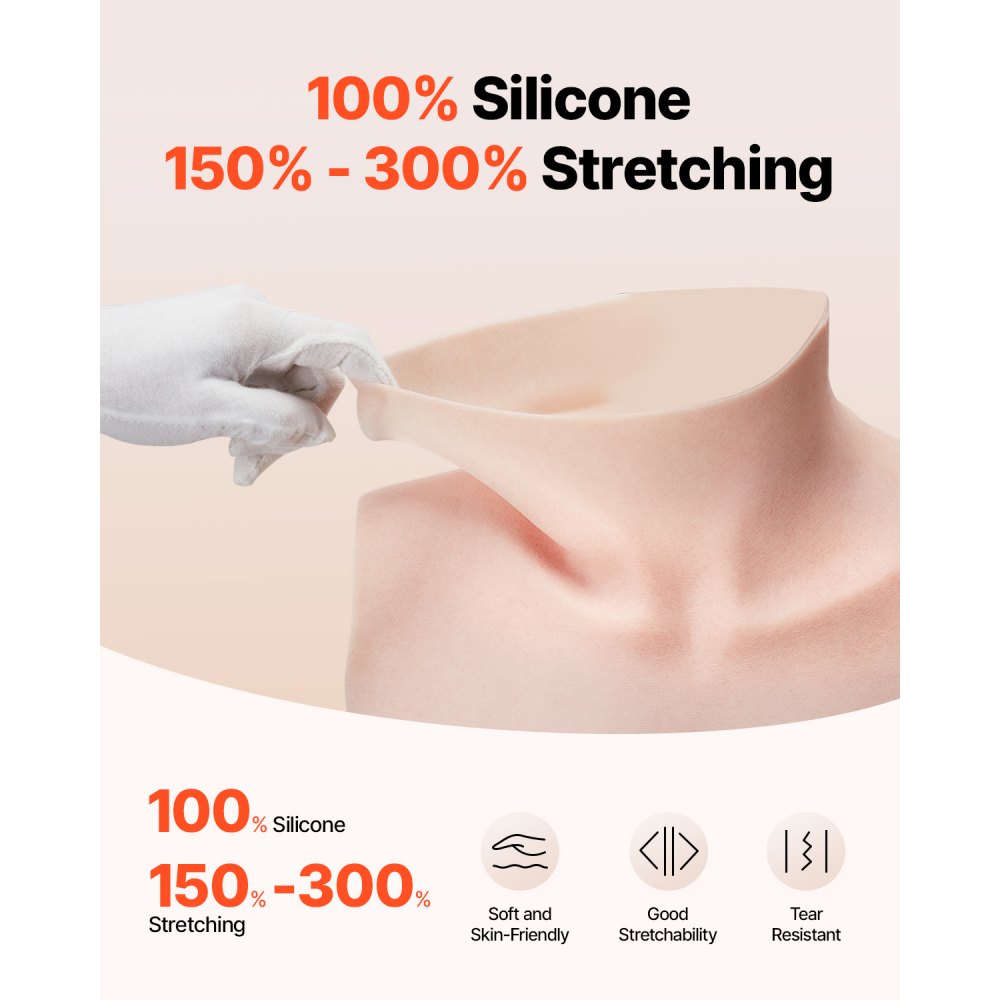 VEVOR Silicone Breastplate, D-Cup High Neckline Fake Breasts for Crossdressers, Realistic Silicone-Filled Fake Boobs Breast Forms for Transgender Cosplay Drag Queen, Ivory