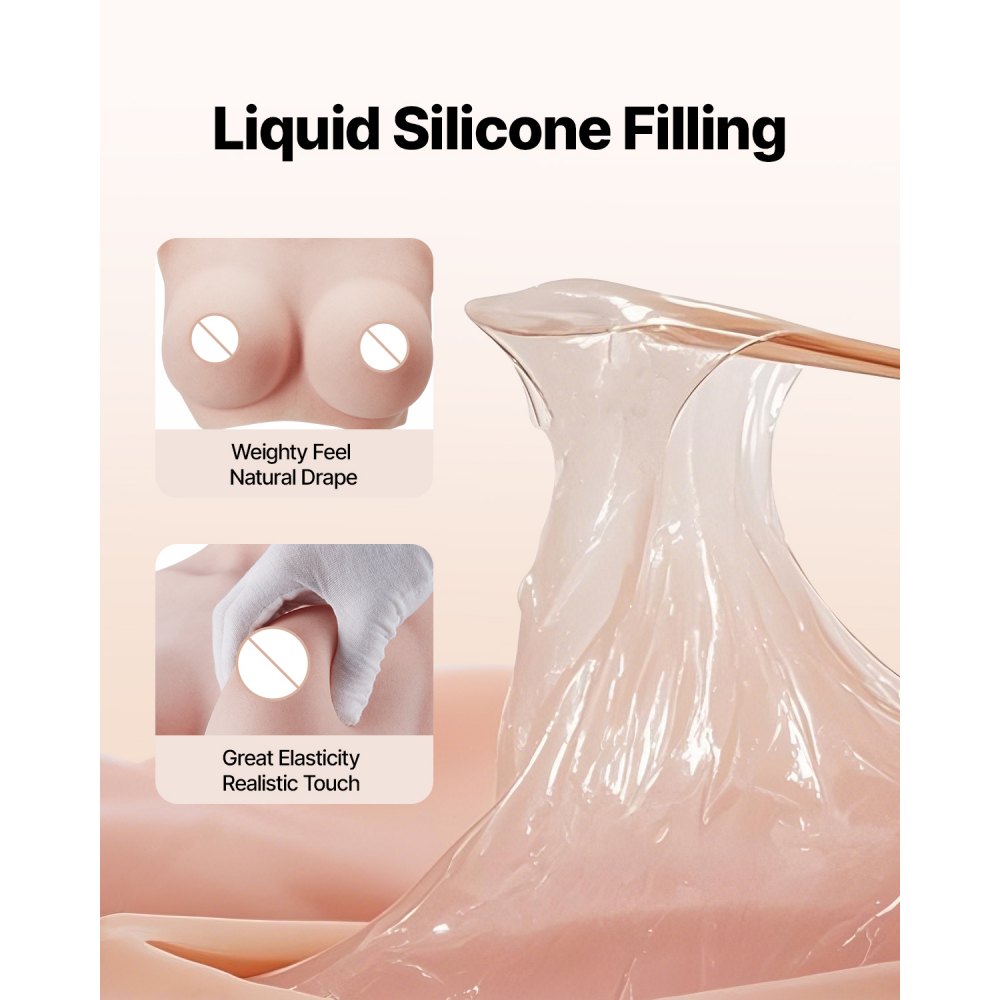 VEVOR Silicone Breastplate, D-Cup High Neckline Fake Breasts for Crossdressers, Realistic Silicone-Filled Fake Boobs Breast Forms for Transgender Cosplay Drag Queen, Ivory