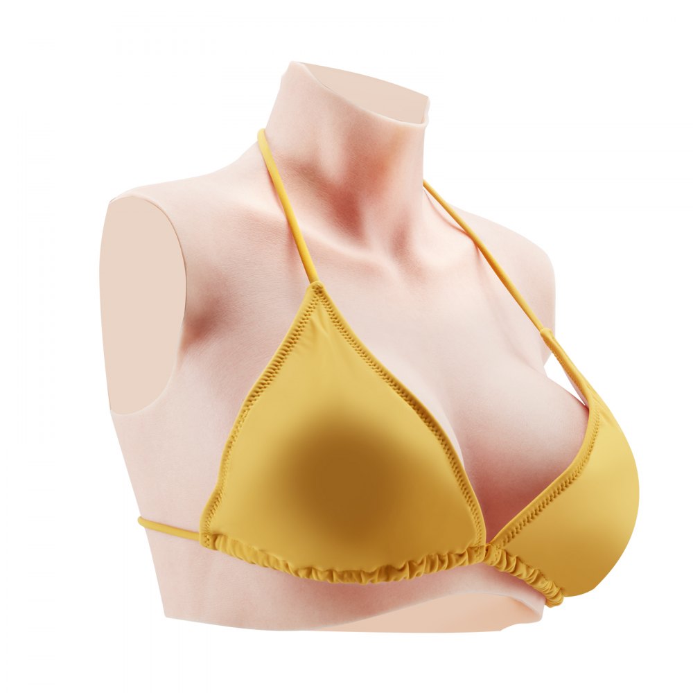 VEVOR Silicone Breastplate, D-Cup High Neckline Fake Breasts for Crossdressers, Realistic Silicone-Filled Fake Boobs Breast Forms for Transgender Cosplay Drag Queen, Ivory