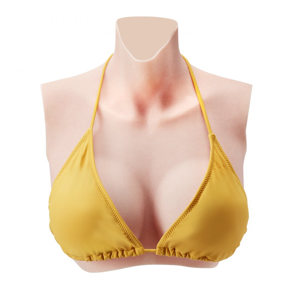 VEVOR Silicone Breastplate, D-Cup High Neckline Fake Breasts for Crossdressers, Realistic Silicone-Filled Fake Boobs Breast Forms for Transgender Cosplay Drag Queen, Ivory